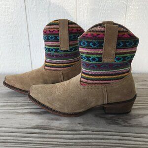 Roper Saddle Blanket Women's Suede Tan Leather Shorty Boots 7 09-021-0977-0691